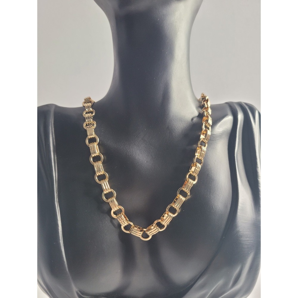 Gold Tone Station Link Chain Necklace Vintage Style Open Link Statement‎ Collar